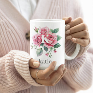 Blume mit Roter Robe mit einem eleganten Monogramm Kaffeetasse