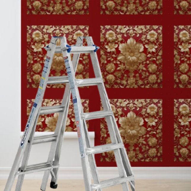 Blume mit Schalen und Stangen auf Rot Tapete (Peel and stick gold flowers pattern on red wallpaper)
