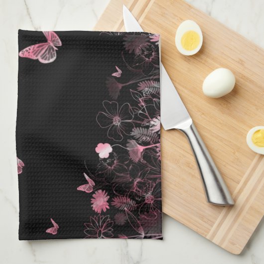 Blume mit Schmetterlingen Geschirrtuch (Viertel Falte)