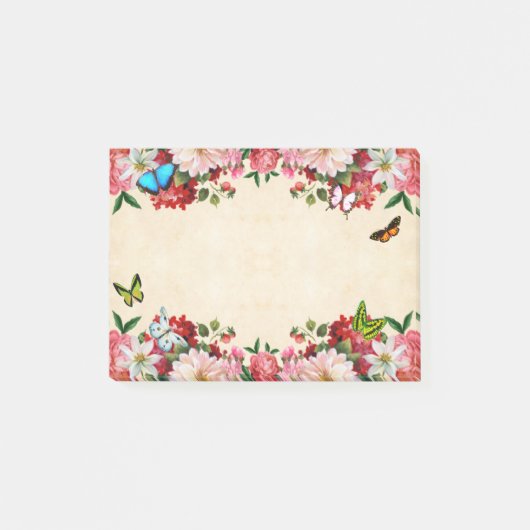 Blume mit Schmetterlingen Post-it Klebezettel (Vorderseite)