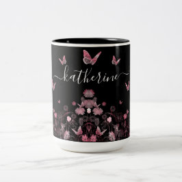 Blume mit Schmetterlingen Zweifarbige Tasse