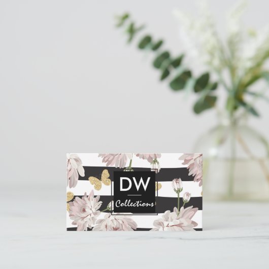 Blume mit schmetternden Schmetterlingen Visitenkarte (Stehend Vorderseite)