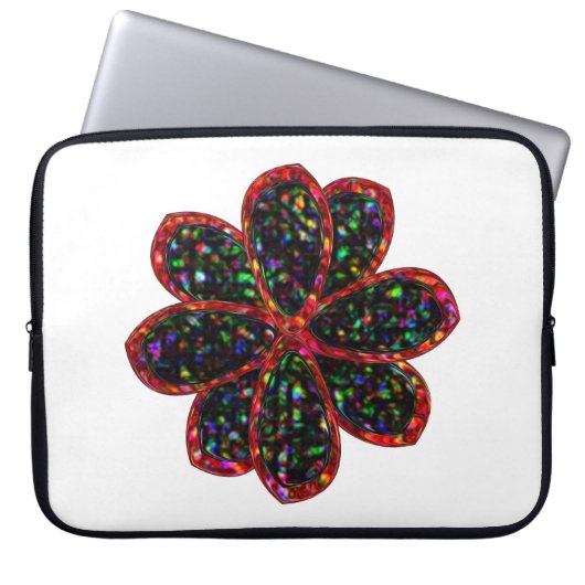 Blume mit schwarzem Glitzer - Laptop-Sieb Laptopschutzhülle (Vorderseite)
