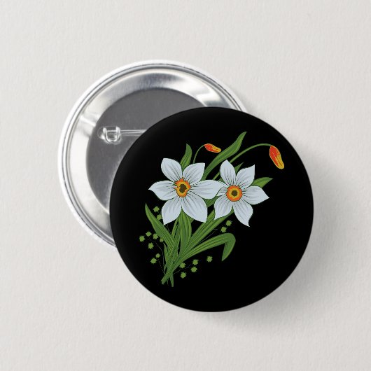 Blume mit schwarzem Hintergrund Button (Vorne & Hinten)