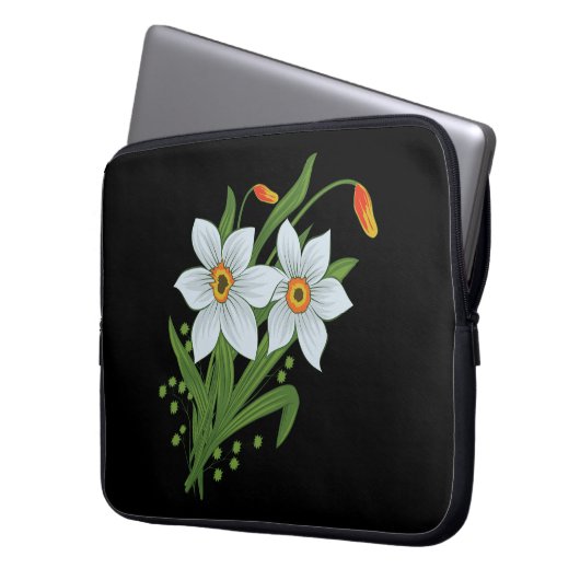 Blume mit schwarzem Hintergrund Laptopschutzhülle (Vorderseite Links)