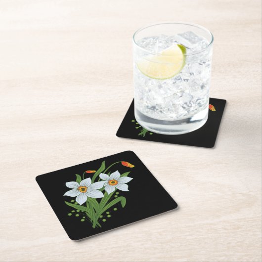 Blume mit schwarzem Hintergrund Rechteckiger Pappuntersetzer (Vor Ort)
