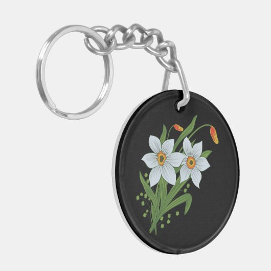 Blume mit schwarzem Hintergrund Schlüsselanhänger (Vorderseite links)