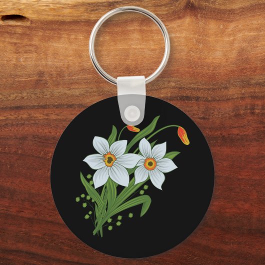 Blume mit schwarzem Hintergrund Schlüsselanhänger (Vorderseite)