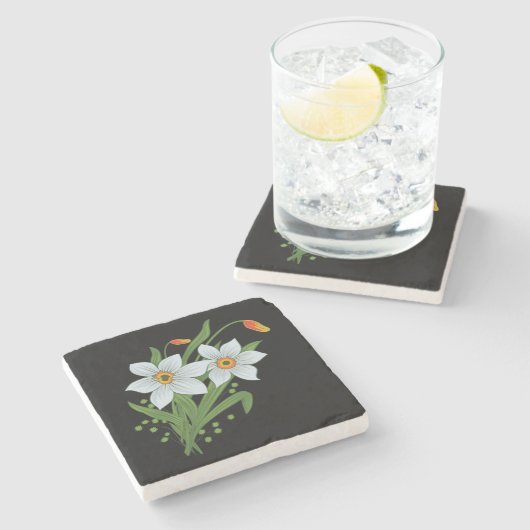 Blume mit schwarzem Hintergrund Steinuntersetzer (Seitenansicht)