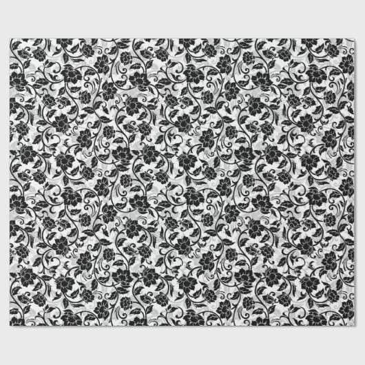 Blume mit schwarzem und grauem Swirbelpapier Geschenkpapier (Flach)