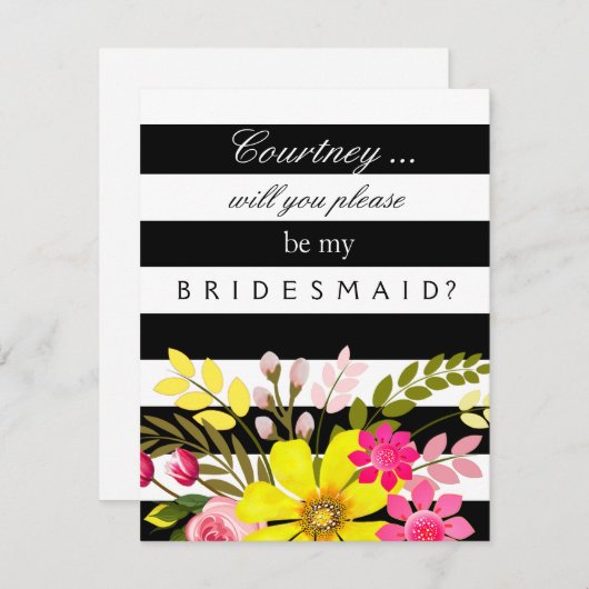 Blume mit schwarzem und weißem Streifen Einladung (Vorne/Hinten)