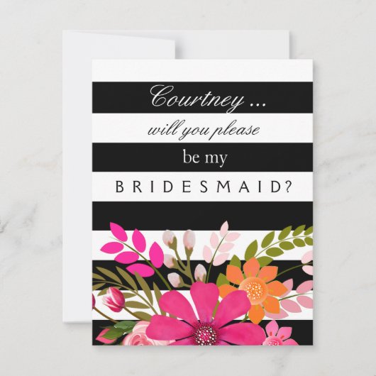 Blume mit schwarzem und weißem Streifen Einladung (Vorderseite)