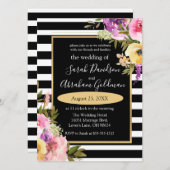 Blume mit schwarzem und weißem Streifen, Rose Hoch Einladung (Vorne/Hinten)