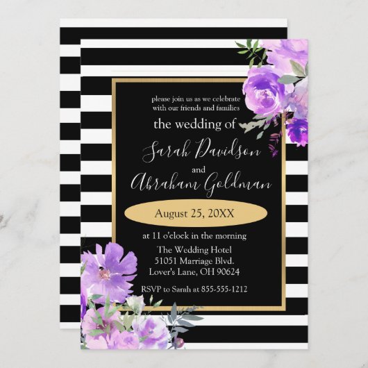 Blume mit schwarzem und weißem Streifen, Rose Hoch Einladung (Vorne/Hinten)