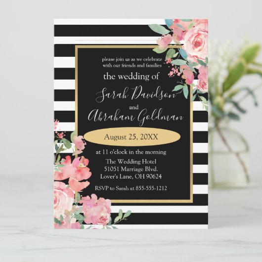 Blume mit schwarzem und weißem Streifen, Rose Hoch Einladung (Stehend Vorderseite)