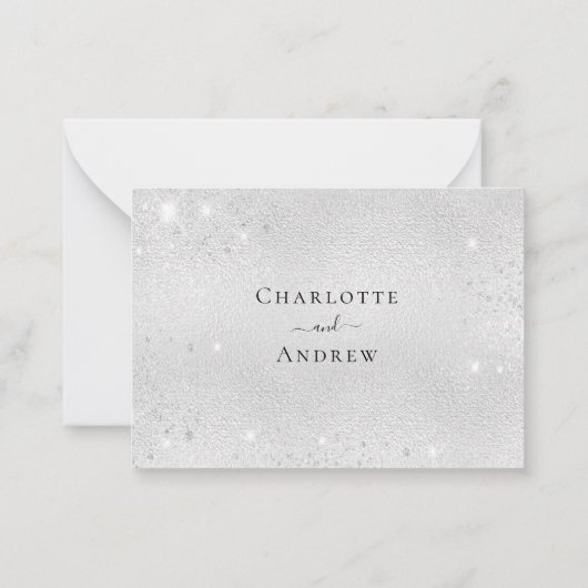 Blume mit Silbergold Hochzeit RSVP Mitteilungskarte (Rückseite)