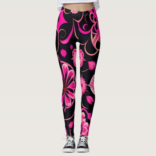 Blume mit surrealen Motiven Rosa Blumenmuster Leggings (Vorderseite)