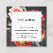 Blume mit tiefer Roter Wasserfarbe - Hintergrund Quadratische Visitenkarte (Rückseite)