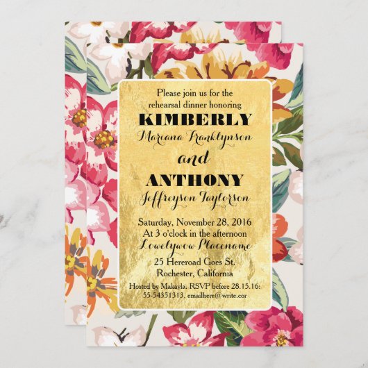 Blume mit tropischen Proben Einladung (Vorne/Hinten)