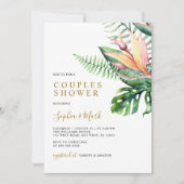 Blume mit tropischer Vegetation Moderne Paare Dusc Einladung (Vorderseite)