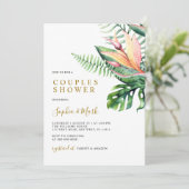 Blume mit tropischer Vegetation Moderne Paare Dusc Einladung (Stehend Vorderseite)