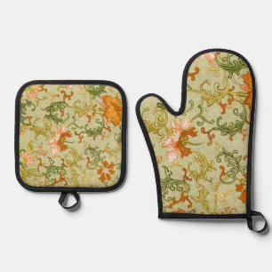 Blume mit Vintagen chinesischen Zierschriften Ofenhandschuh & Topflappen-Set