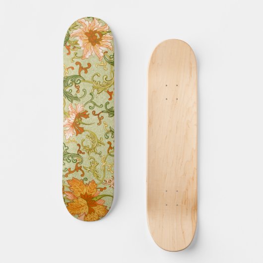 Blume mit Vintagen chinesischen Zierschriften Skateboard (Vorderseite)
