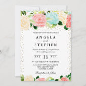 Blume mit Wasserfarbe Rosa und Minze Hochzeit Einladung (Vorderseite)