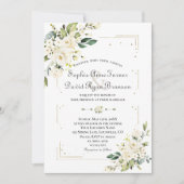 Blume mit weißem Creme Gold Glitzer Frame Wedding Einladung (Vorderseite)