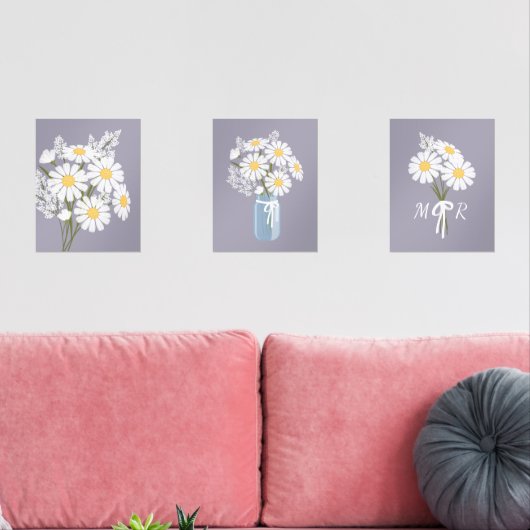 Blume mit weißem Daisy Monogramm Lavendel Set 3 (Wohnzimmer)