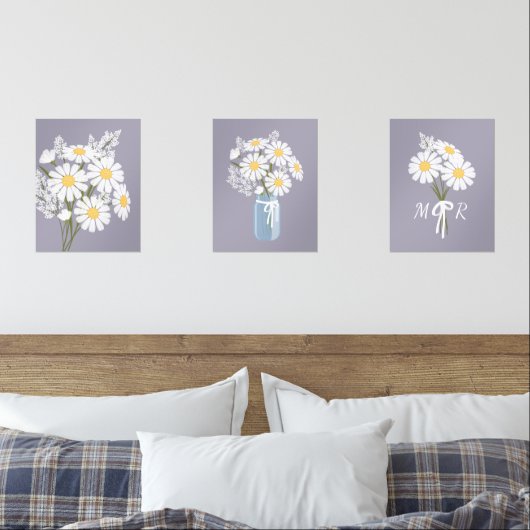 Blume mit weißem Daisy Monogramm Lavendel Set 3 (Schlafzimmer)