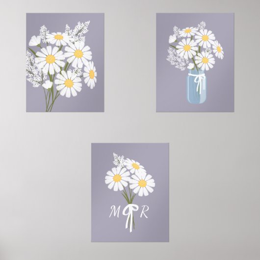 Blume mit weißem Daisy Monogramm Lavendel Set 3 (Vorderseite)