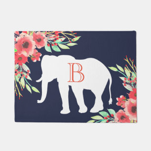 Blume mit weißem Elephant   PERSONALISIERT Fußmatte