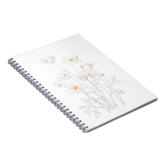 Blume mit weißem Kosmos und Aquarellfarbe Notizblock (Rechte Seite)