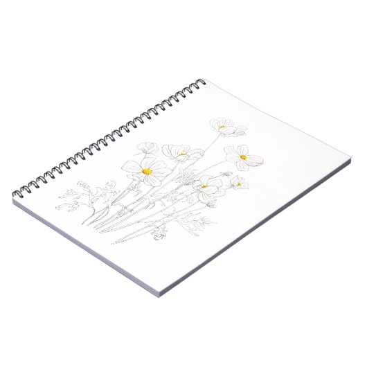 Blume mit weißem Kosmos und Aquarellfarbe Notizblock (Linke Seite)