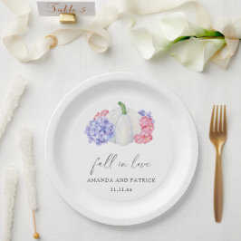Blume mit weißem Kürbis und Hydrangea Hochzeit Pappteller