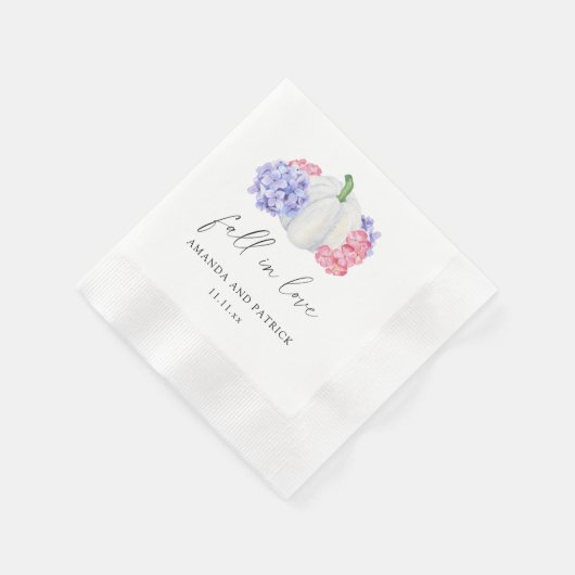 Blume mit weißem Kürbis und Hydrangea Hochzeit Serviette (Ecke)