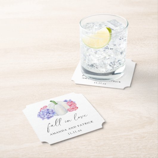 Blume mit weißem Kürbis und Hydrangea Hochzeit Untersetzer (Vor Ort)