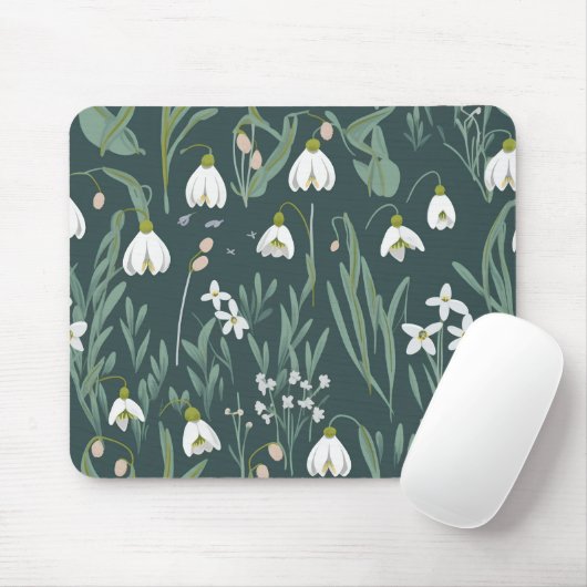 Blume mit weißem Schnee auf Grün Mousepad (Mit Mouse)