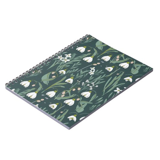 Blume mit weißem Schnee auf Grün Notizblock (Linke Seite)