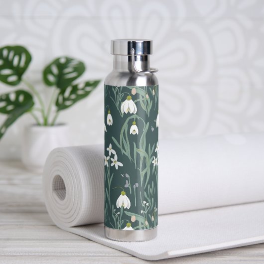 Blume mit weißem Schneefall Trinkflasche (Yoga)