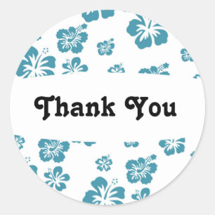 Blume mit weißem und blauem Hibiskus Party Runder Aufkleber