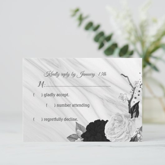 Blume mit weißem und rückseitigem Marmor RSVP Karte (Stehend Vorderseite)