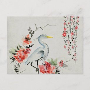 Blume mit weißem Vogel, die Kunst Zeichnete Postkarte