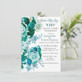 Blume mit weißer/grüner Rose auf weißem, knusprige Einladung (Stehend Vorderseite)