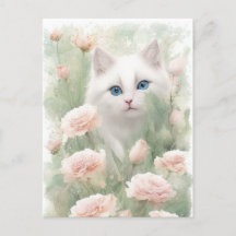 Blume mit weißer Katze und rosa