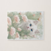 Blume mit weißer Katze und rosa Puzzle (Horizontal)