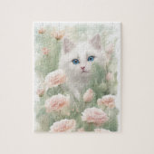 Blume mit weißer Katze und rosa Puzzle (Vertikal)