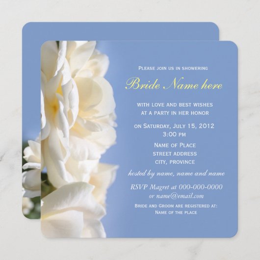 Blume mit weißer Rosa Brause Einladungen (Vorne/Hinten)