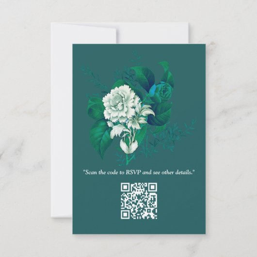 Blume mit weißer Rose auf blauem Musterpapier RSVP Karte (Rückseite)